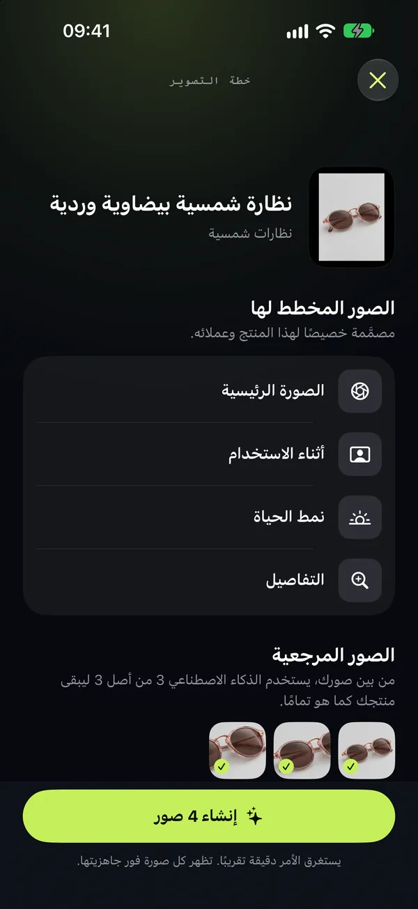 خطة التصوير مع أربع صور مخططة
